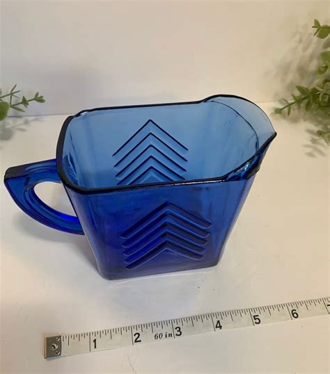 Hazel Atlas Cobalt Blue Depression Glass Chevron Milk Pitcher Etsy