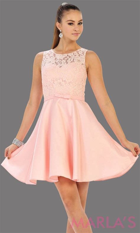 Short Simple Semi Formal Blush Pink Dress With Lace Bodice A Blush