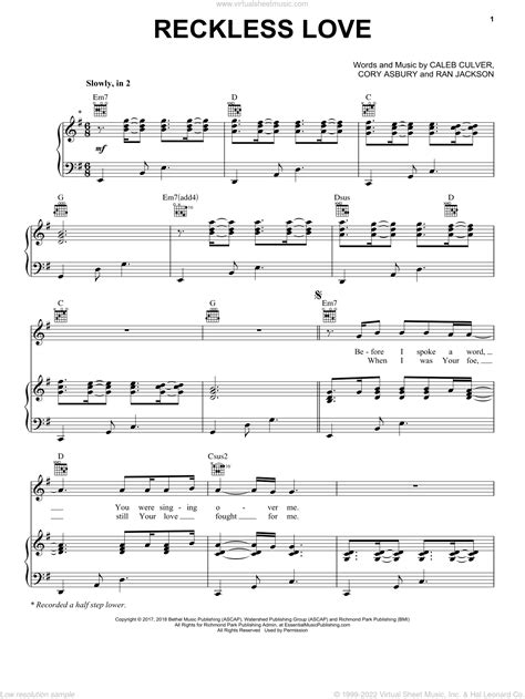 Asbury Reckless Love Sheet Music For Voice Piano Or Guitar