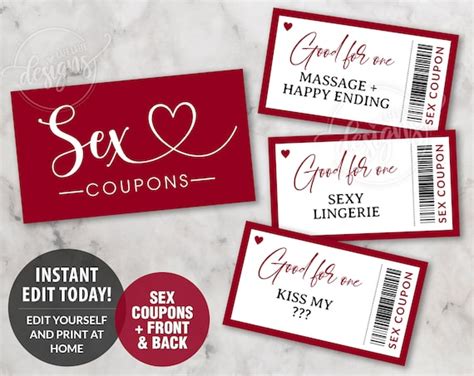 Sex Coupons Valentines Day Love Naughty Coupons Printable Editable Template Original T