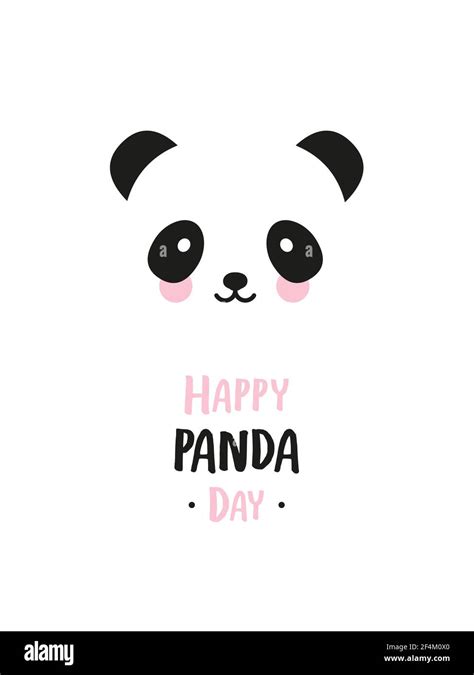 Happy Panda Day Bear Panda Face Icon Black And White Vector