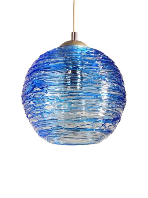 Buy Hand Made Cerulean Blue Spun Hand Blown Glass Cluster Pendant Hanging Light By Rebecca