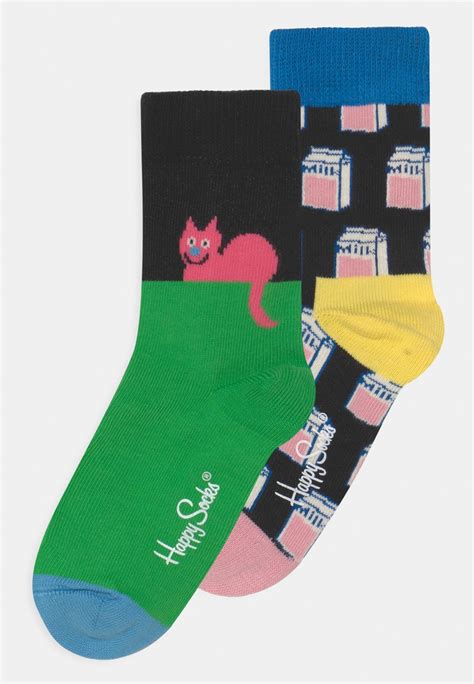 Happy Socks Kids Cat Unisex 2 Pack Socks Multi Colouredblack