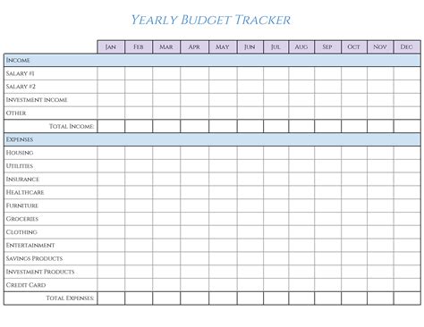 Free Yearly Printable Budget Templates
