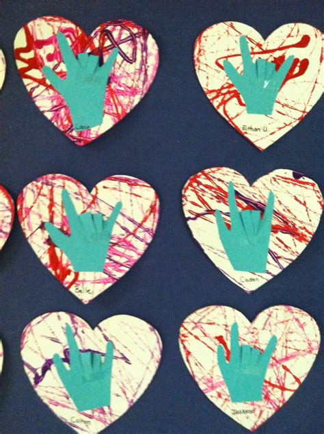 Marble Paint Hearts With I Love You Hand Sign Language Mothers Day