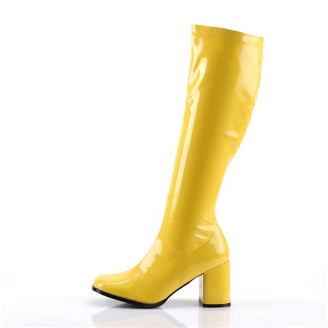 Gogo 300 Yellow Patent Knee High Boots Bananashoes