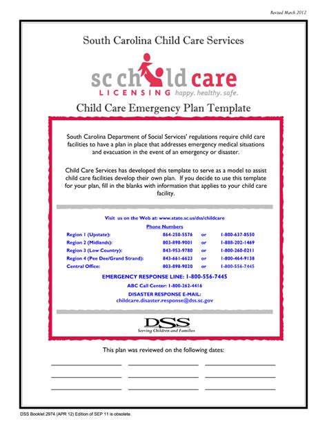 Sc Child Care Emergency Fill Online Printable Fillable Blank