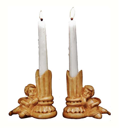 Angel Candle Holder Left And Right — Olive Wood Nativity Sets And Holy Land Art