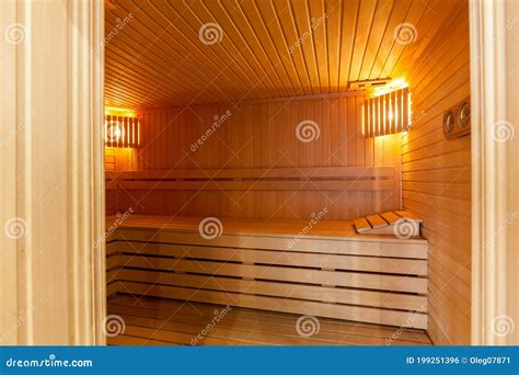 Interior Of A Wooden Sauna Stock Photo Image Of Beauty 199251396