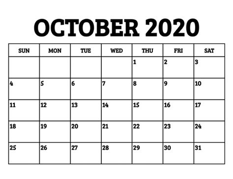 Free Blank October 2020 Calendar Printable In Pdf Word Excel