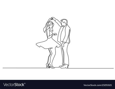 Couple Woman And Man Dancing Continuous Line Vector Image