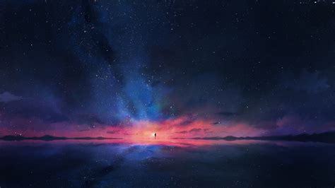 Anime Night Sky Stars Horizon Scenery 4k 92 Wallpaper Pc Desktop