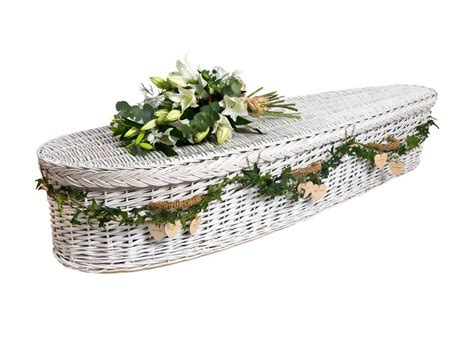 Tributes Willow Teardrop Coffin In White With Flowers Ivy And Heart