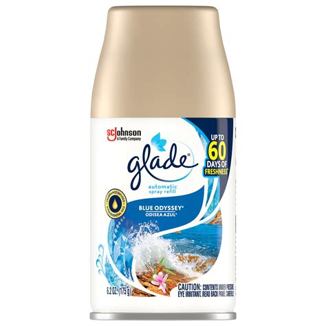 Glade automatic air freshener refills provide a fresh burst every 9, 18 or 36 minutes. Glade Automatic Spray Refill 1 CT, Blue Odyssey, 6.2 OZ ...