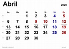 Calendario abril 2020 en Word, Excel y PDF - Calendarpedia