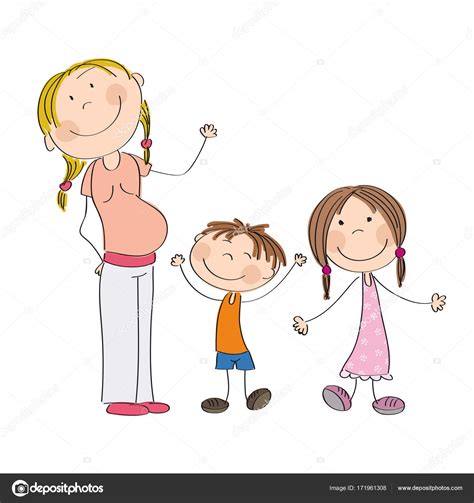 Dibujos Familia Con 3 Hijos Dibujo Feliz Mujer