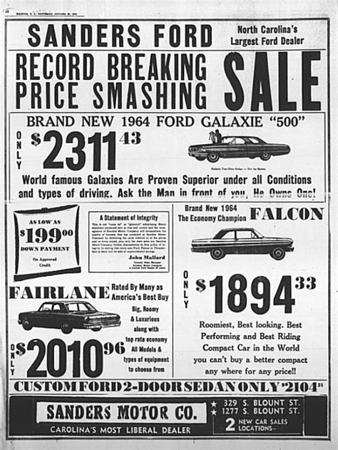 1964 Ford Ad Classic Cars Muscle Car Ads Used Car Lots