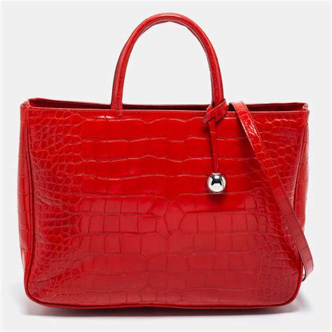 Furla Red Croc Embossed Leather Tote Shopstyle