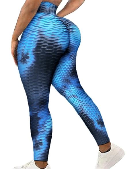 tie dye print high waisted bubble textured yoga pants workout butt lifting scrunch booty leggings
