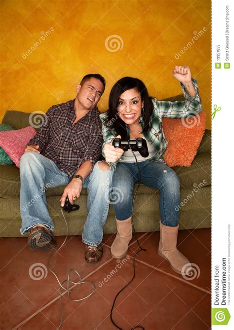 Hispanic Couple Playing Video Game Stock Image Image Of Electronic Portrait 13351833