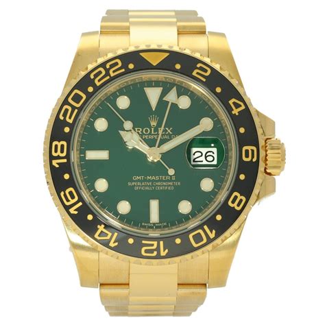 Rolex Gmt Master Ii Ln Gold Watch Green Dial Miltons Diamonds