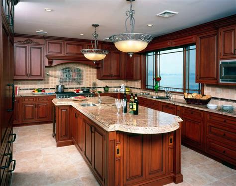 Cherry Cabinets With Light Granite Countertops Kitchen Counter