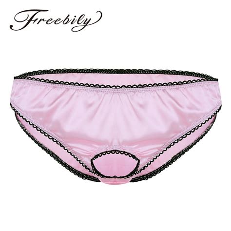 TiaoBug Men Soft Shiny Ruffle Bowknot Sissy Panties Low Rise Stretchy Open Crotch Underwear Sexy