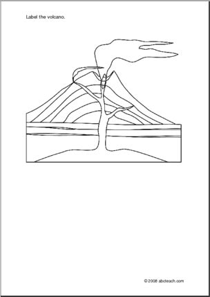 diagram volcano unlabeled simple outline drawing   erupting