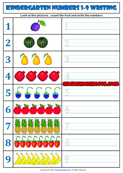 Numbers 1 9 Kindergarten Writing Exercise Worksheet