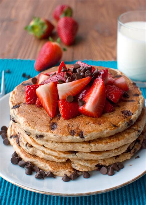 Chocolate Chip Oatmeal Pancakes With Strawberries The Tough Cookie