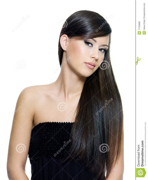 Woman With Long Straight Brown Hair Stock Image Image Of