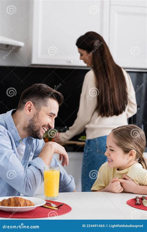 Happy Father And Daughter Laughing During Stock Image Image Of