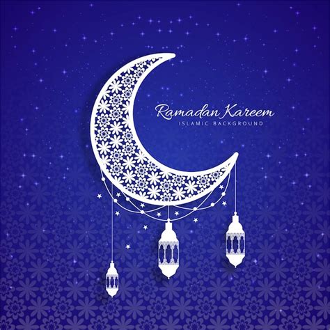 Free Vector Blue Decorative Ramadan Kareem Design With Moon