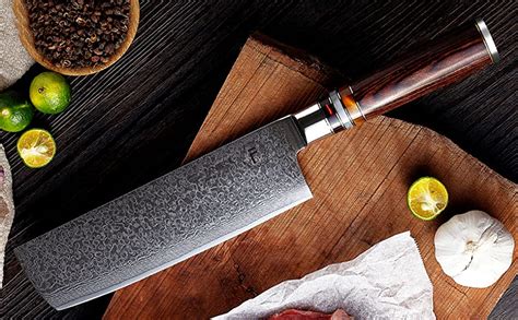 Damascus Nakiri Knife Kitchen Knife 18cm Fanteck Vegetable Meat Fruit