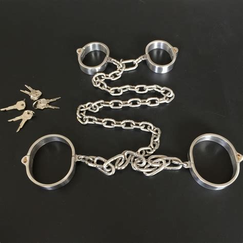 Bdsm Bondage Torture Stainless Steel Metal Handcuffs Ankle Cuffs With Chain Slave Set Adult Game