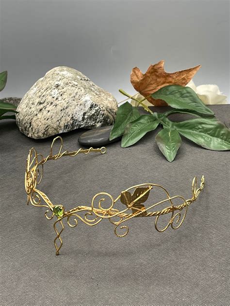 Woodland Peridot Wedding Tiara In Sterling Silver With 24k Gold Overlay