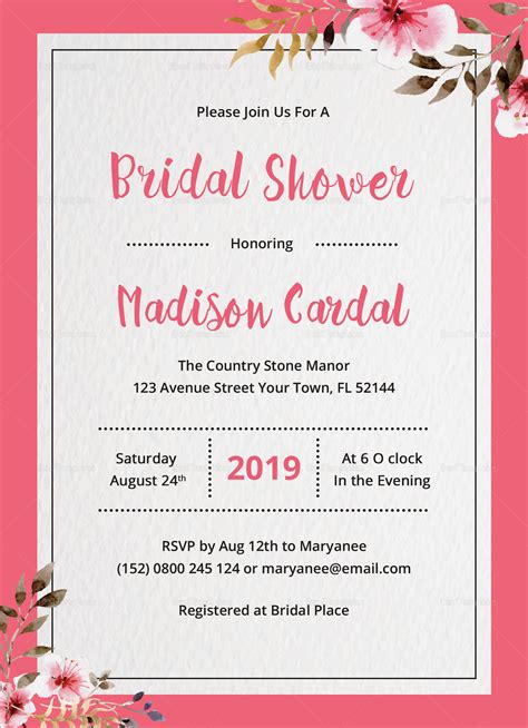 Bridal Shower Invitation Design Template In Word Psd Publisher