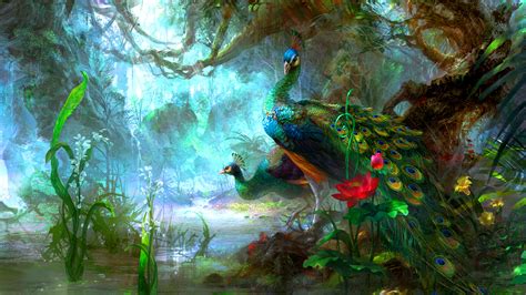 exotic birds peacock artistic paintings  canvas  hd desktop wallpapers  tablets