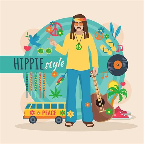 Premium Vector Hippie Character Pack For Long Hair Man With Accessory