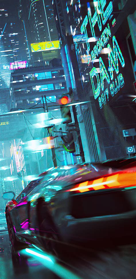 1440x2960 Neon Cyberpunk City Car Racing 4k Samsung Galaxy