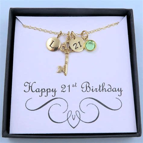 21st Birthday Necklace With Custom Message Card Gold