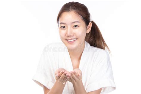 Attractive Beauty Young Asian Woman Washing Up Her Face With Foam