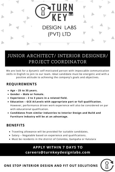 Junior Architect Interior Designer Project Coordinator 2023
