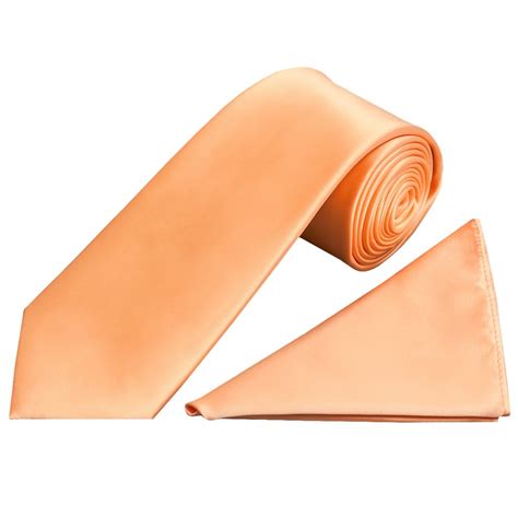 Peach Satin Tie And Handkerchief Set
