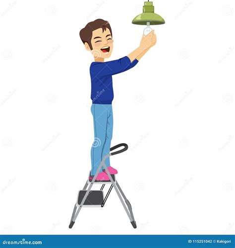 Man Changing Light Stock Vector Illustration Of Ladder 115251042