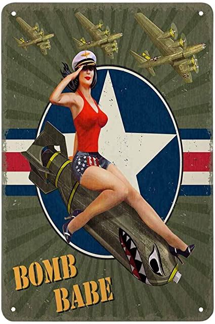 Pin Up Girl On Bomb Tin Signs Sexy Girls Sit On Shark