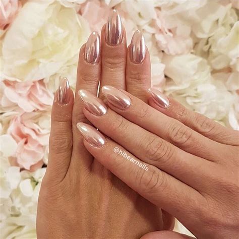 Love These Nude Chrome Nails By Hibearnails Using Our Mirror Chrome