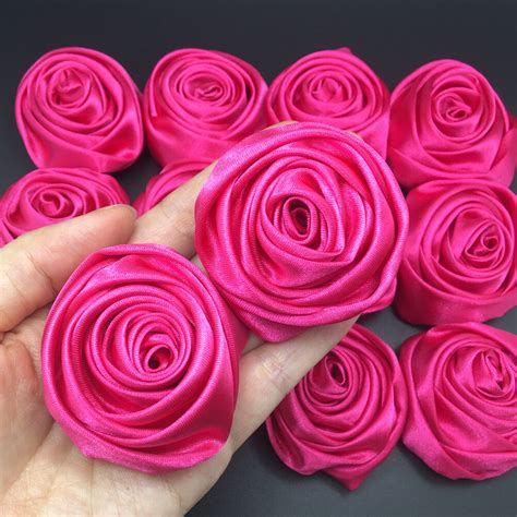 24pc hot pink 2 satin ribbon rose flowers diy wedding bridal bouquet decor 50mm ebay