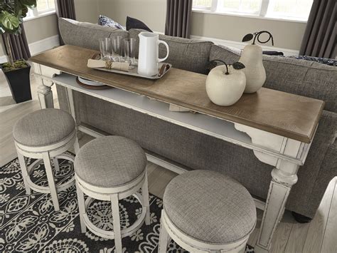 Realyn Chipped White Piece Counter Table And Bar Stools From Ashley Sofa Table Decor