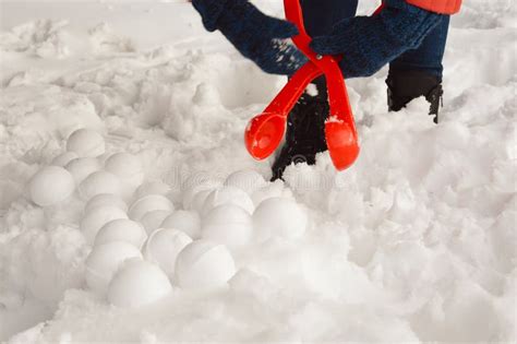 Fun Winter Games In The Snow Modeling Snowballs Stock Photo Image